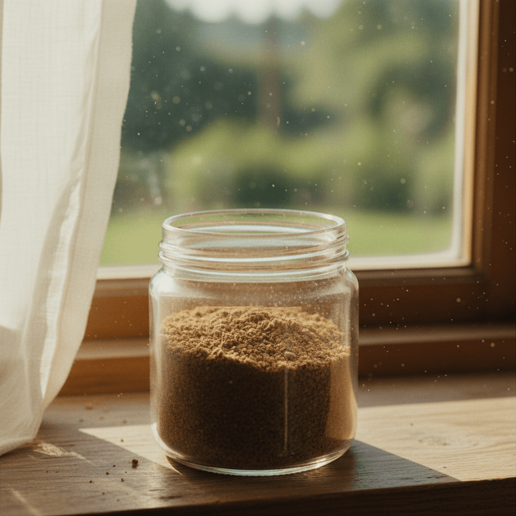 Open jar of mushroom powder
